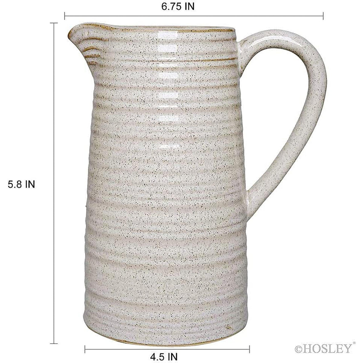 HOSLEY®  Ceramic Pitcher Vase, Cream Glazed,  8 Inches High