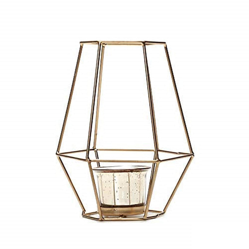 HOSLEY®  Iron Lantern With Metallic Gold Glass Tealigh holder, 7 inches High