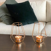 HOSLEY®  Iron Lantern With Metallic Gold Glass Tealight holders, Set of 2, 7 inches High each