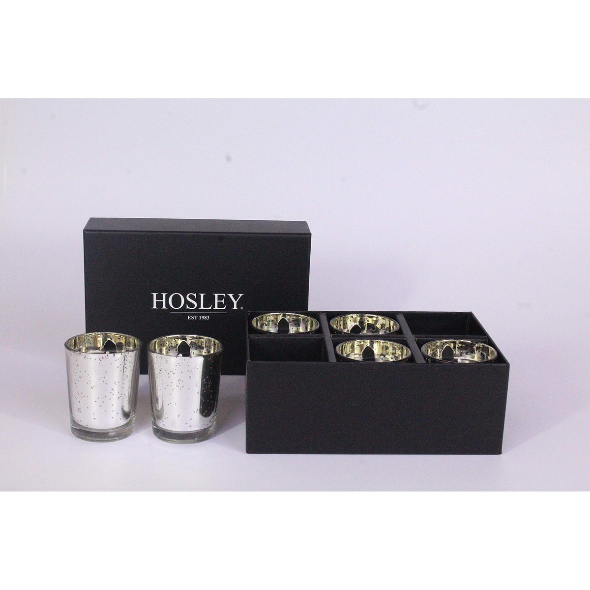 HOSLEY®  Silver Metallic Glass Filled Assorted Fragrance Votive Candles, Set of 6