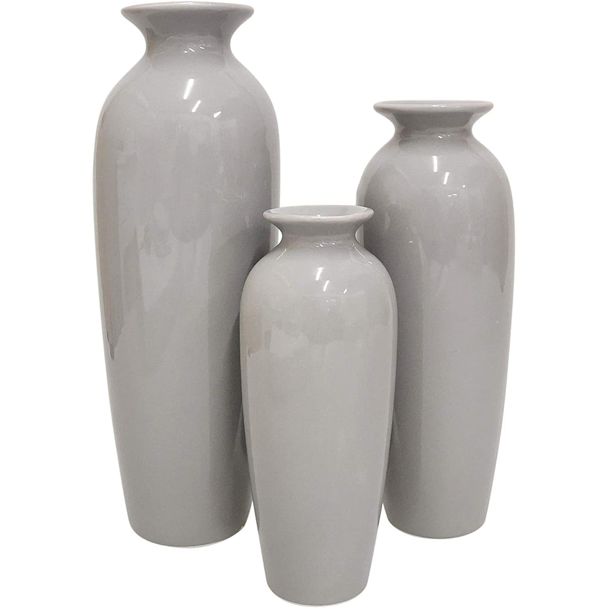 HOSLEY® Ceramic Vases ,Grey Glazed, Set of 3,  12", 10", 8"High