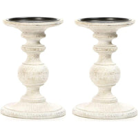 HOSLEY®  Wood Pillar Candle Holder, White Color, Set of 2, 7 inches High each