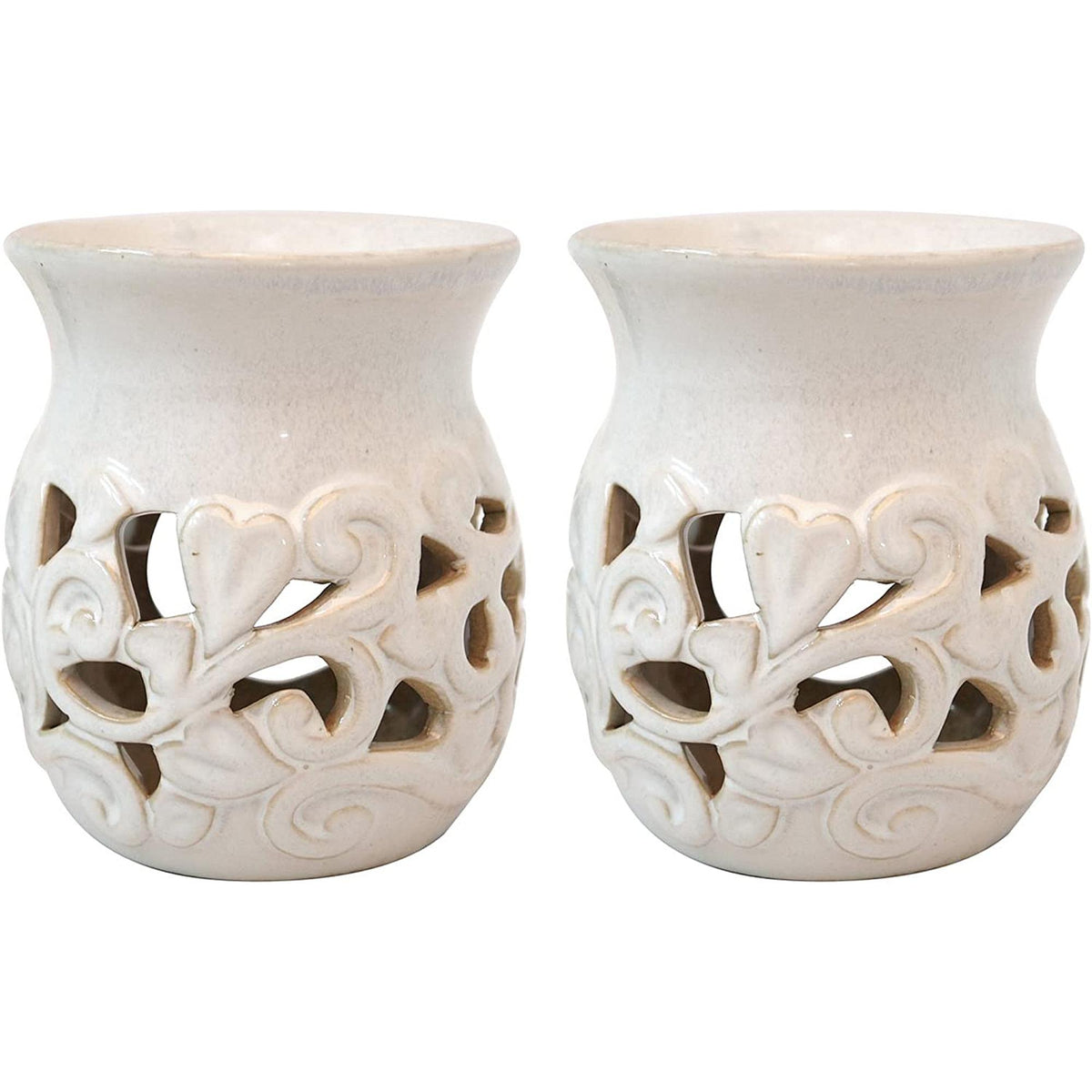 HOSLEY®  Ceramic Oil Warmer, White Glazed Set of 2 ,  4.3 Inches High