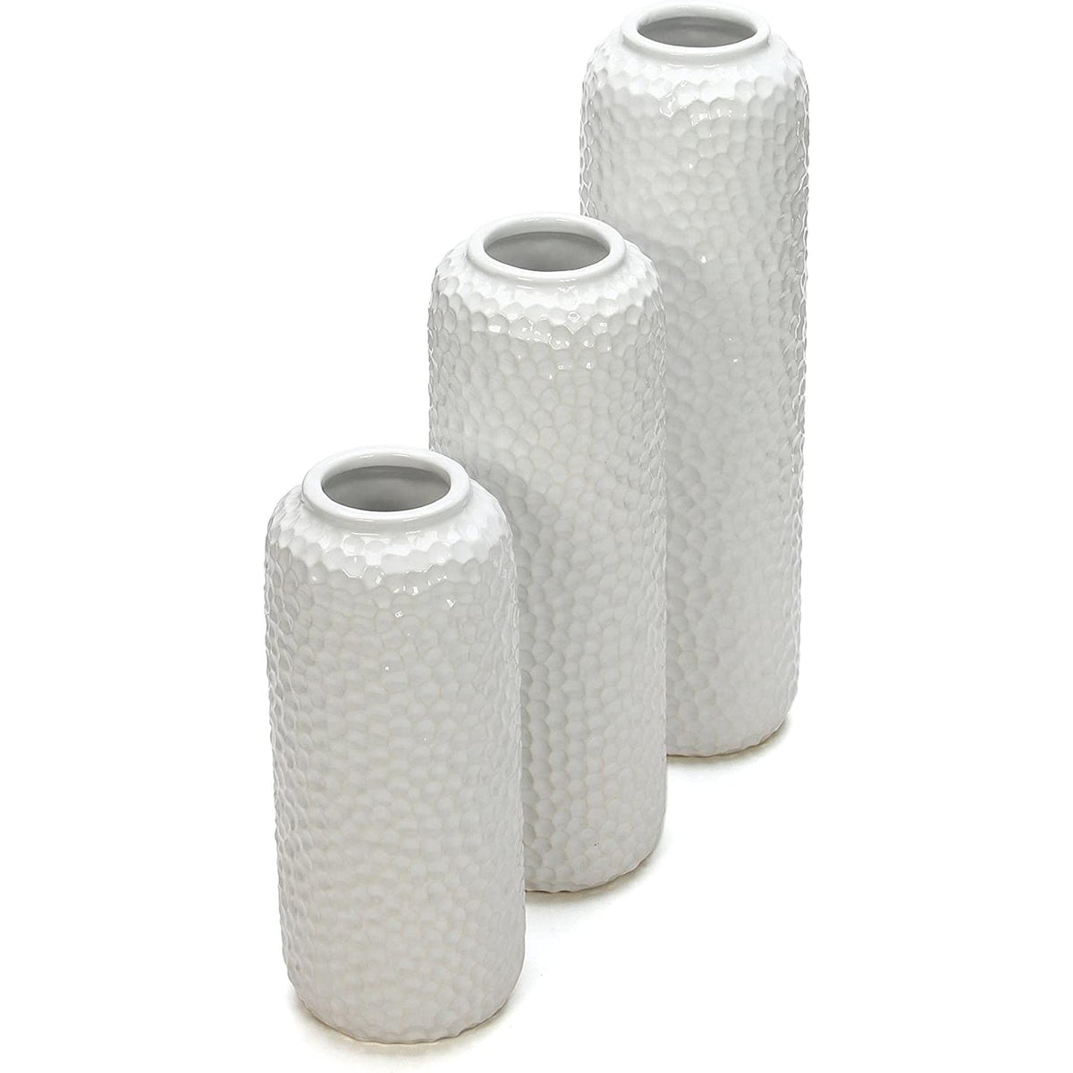 HOSLEY® Ceramic Honeycomb Vase , White Glazed,  Set of 3 , 12"  10 "  8" High