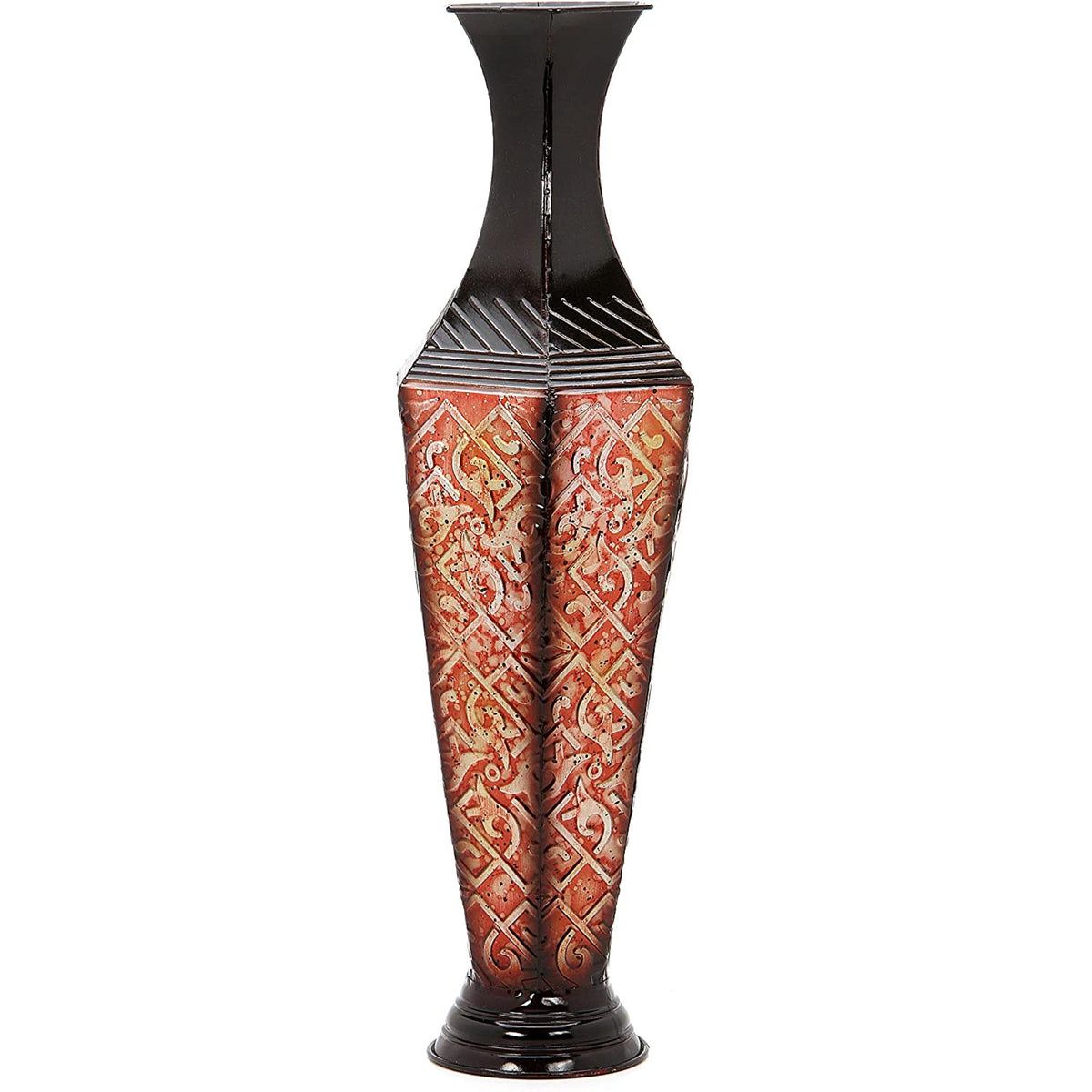 HOSLEY® Metal Embossed Tall Floor Vase, Red/Black Color,  23.5 Inches High