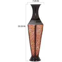 HOSLEY® Metal Embossed Tall Floor Vase, Red/Black Color,  23.5 Inches High