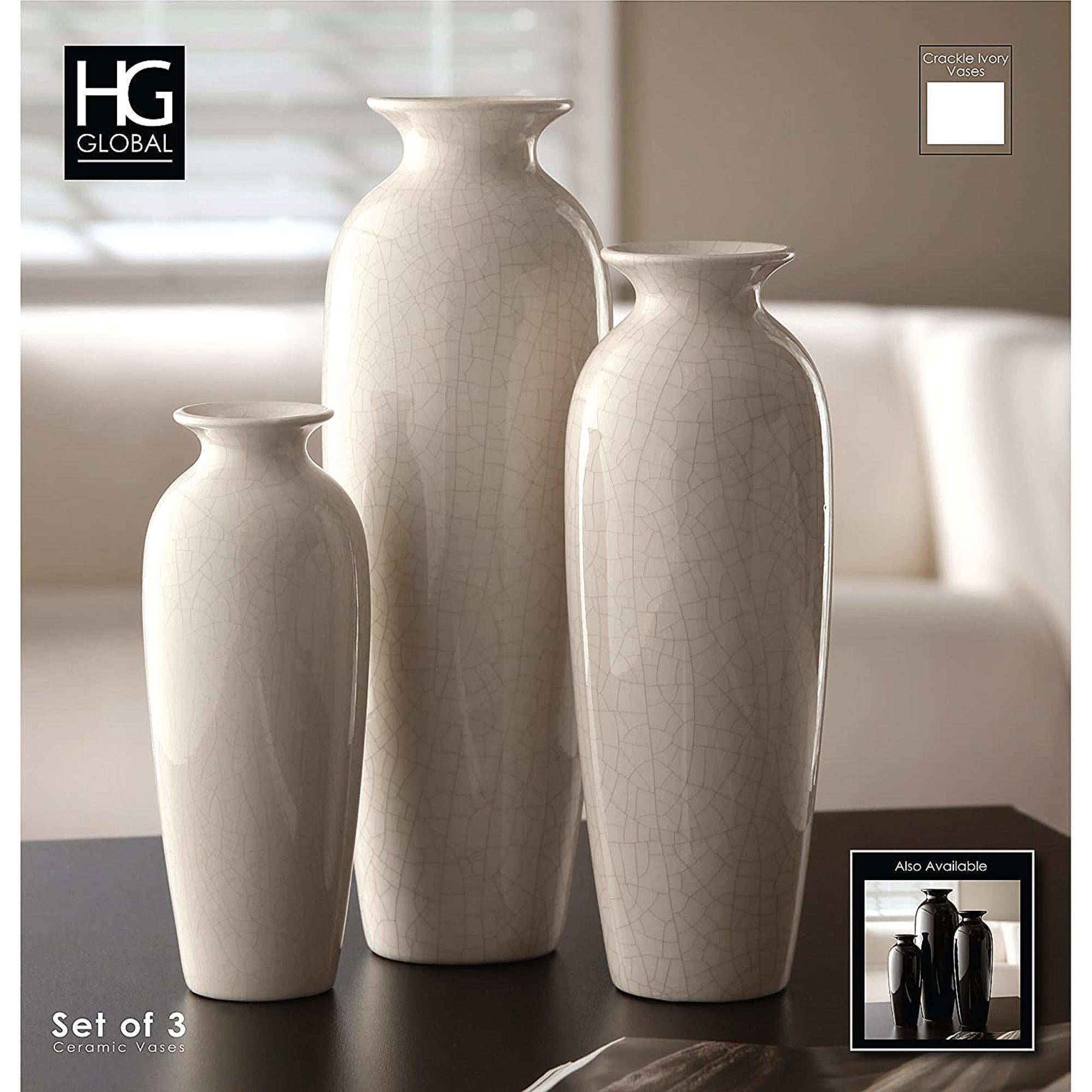 HOSLEY® Ceramic Vases, Crackle Ivory Color, Set of 3, 12', 10