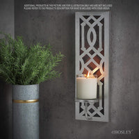 HOSLEY® Iron Wall Pillar Candle Sconce, Silver finish, Set of 2, 16.5 Inches High