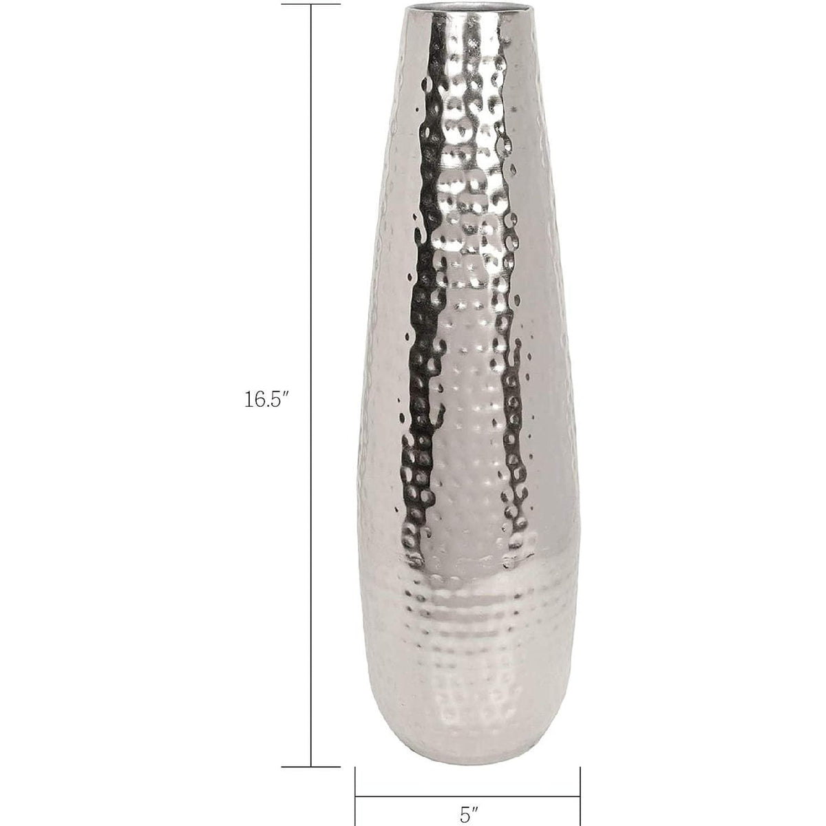 HOSLEY® Metal Teardrop Hammered Vase,  Silver Finish, 16.5 Inches High