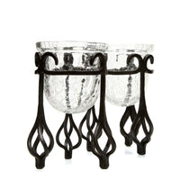 HOSLEY®  Iron Spindle Stand with Crackle Glass Candle Holders, Set of 2, 4 inches High each