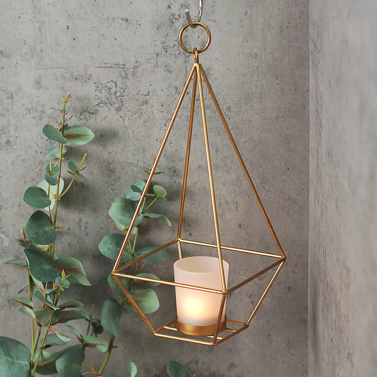 11.5 High, Gold Finish Tealight/Votive Holder Lantern with Votive Frosted Candle Holder. Ideal Gift for Weddings, Special Events, Parties LED Candle Gardens, Spa, Aromatherapy O5