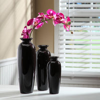 HOSELY®  Ceramic Vase Set,  Black Glazed,  Set of 3,  12"H, 10"H, 8"H