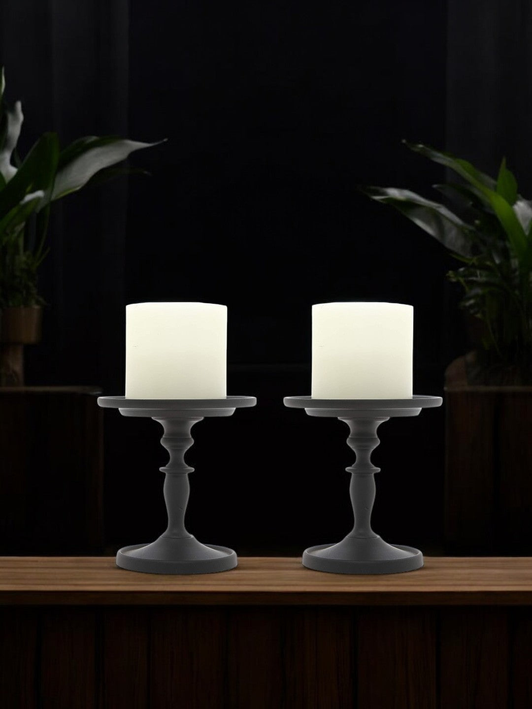 Set of 2 Black Pillar Holder 4.75 Inch High. Ideal Gift for Wedding Party Special Occasion or as a Candle Holder. W1