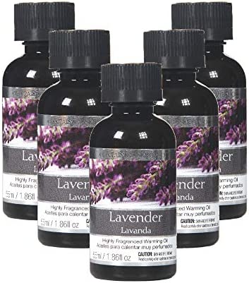 Lavender Highly Scented Fragrance Warming Oils, Box of 5, 55 ml 1.86oz ea. Ideal Gift for Weddings, spa, Reiki, Meditation, Bathroom Settings