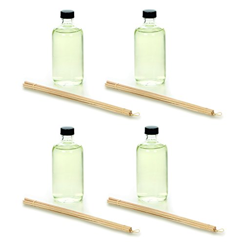 Aromatherapy Set of 4 Vanilla Almond Reed Diffuser Refill Oil 200 Milliliter Each. Includes Diffuser Oil Bottle and Reed Sticks. Ideal Gift for Wedding Party Bridal Reiki Spa Meditation O9