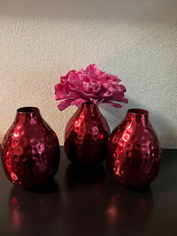 Metal Bud Vases Set,  Red finish,  Set of 3,  4.5 inches High