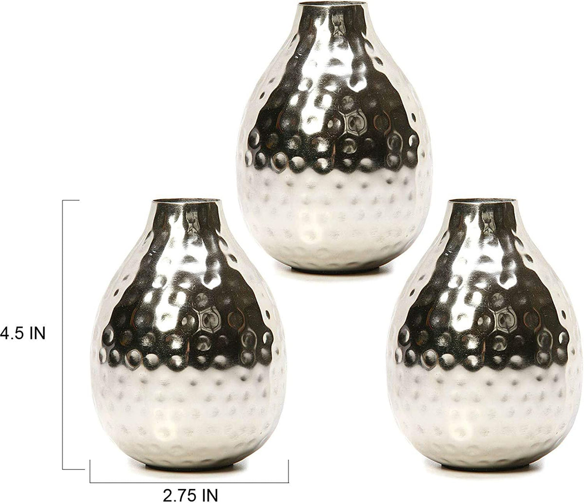 Metal Bud Vases Set,  Silver finish,  Set of 3,  4.5 inches High