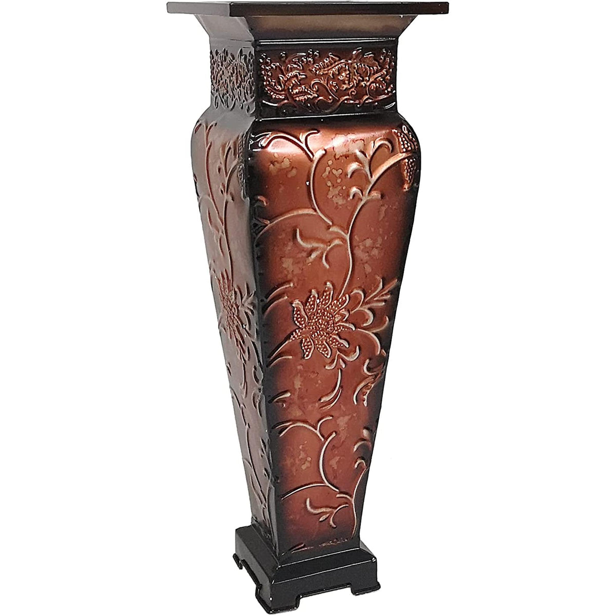 HOSLEY®  Metal Embossed Vase,  Red Finish, 21.25 inches High