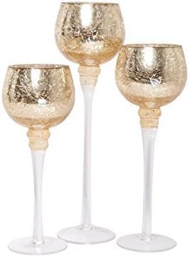 3 Sets Crackle Gold Glass Tealight Holders Set /3-9 Inches 10 Inches and 12 Inches High Ideal for Weddings Special Events Parties Also Makes a Great Gift