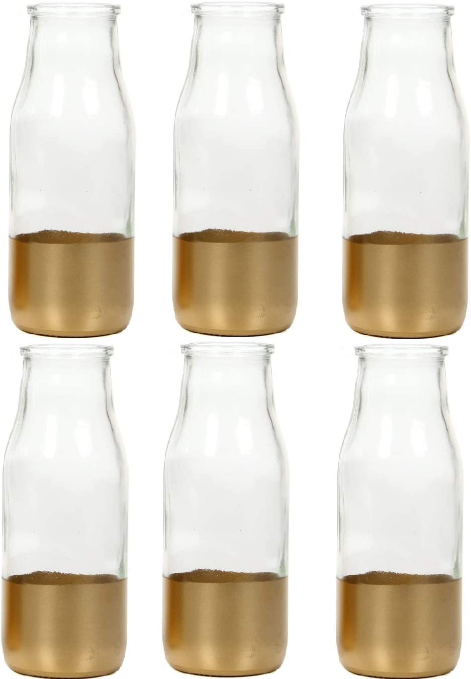 Set of 6, Glass Gold Dip Glass Bottle, 5.25 High. Ideal Gift for Wedding, Floral/Floor Vase, Party, Home Decor, Office, Spa P1