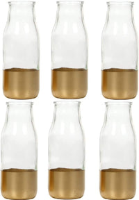 Set of 6, Glass Gold Dip Glass Bottle, 5.25 High. Ideal Gift for Wedding, Floral/Floor Vase, Party, Home Decor, Office, Spa P1