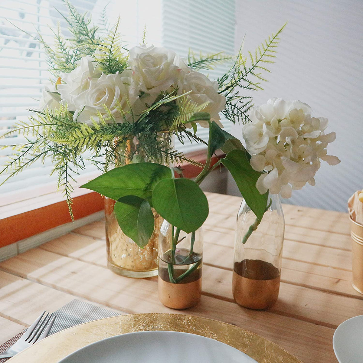 Set of 6, Glass Gold Dip Glass Bottle, 5.25 High. Ideal Gift for Wedding, Floral/Floor Vase, Party, Home Decor, Office, Spa P1