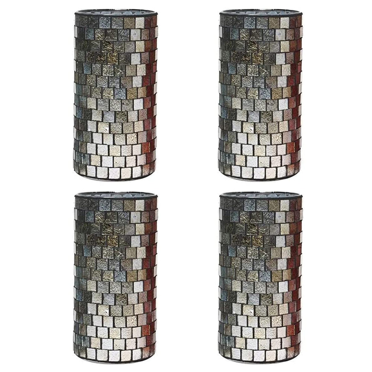 Mosaic Tea Light Candle Holder, Silver Finish, Set of 4, 7.8 inches High