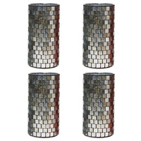 Mosaic Tea Light Candle Holder, Silver Finish, Set of 4, 7.8 inches High