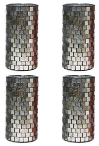 Mosaic Tea Light Candle Holder, Silver Finish, Set of 4, 7.8 inches High