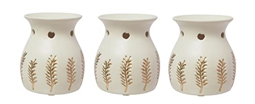 Set of 3 Ceramic Oil Warmers with Gold Leaf Pattern 4.5 Inches High Use with Tealights for Aromatherapy and Home Ambiance