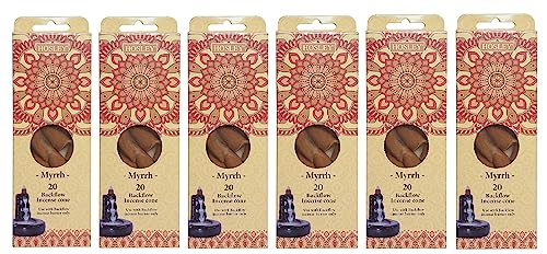 Backflow Myrrh Fragrance Incense Cones Infused with Essential Oils for Tranquil Bliss and Aromatic Elegance Pack of 120 Incense Cones 6 Pack