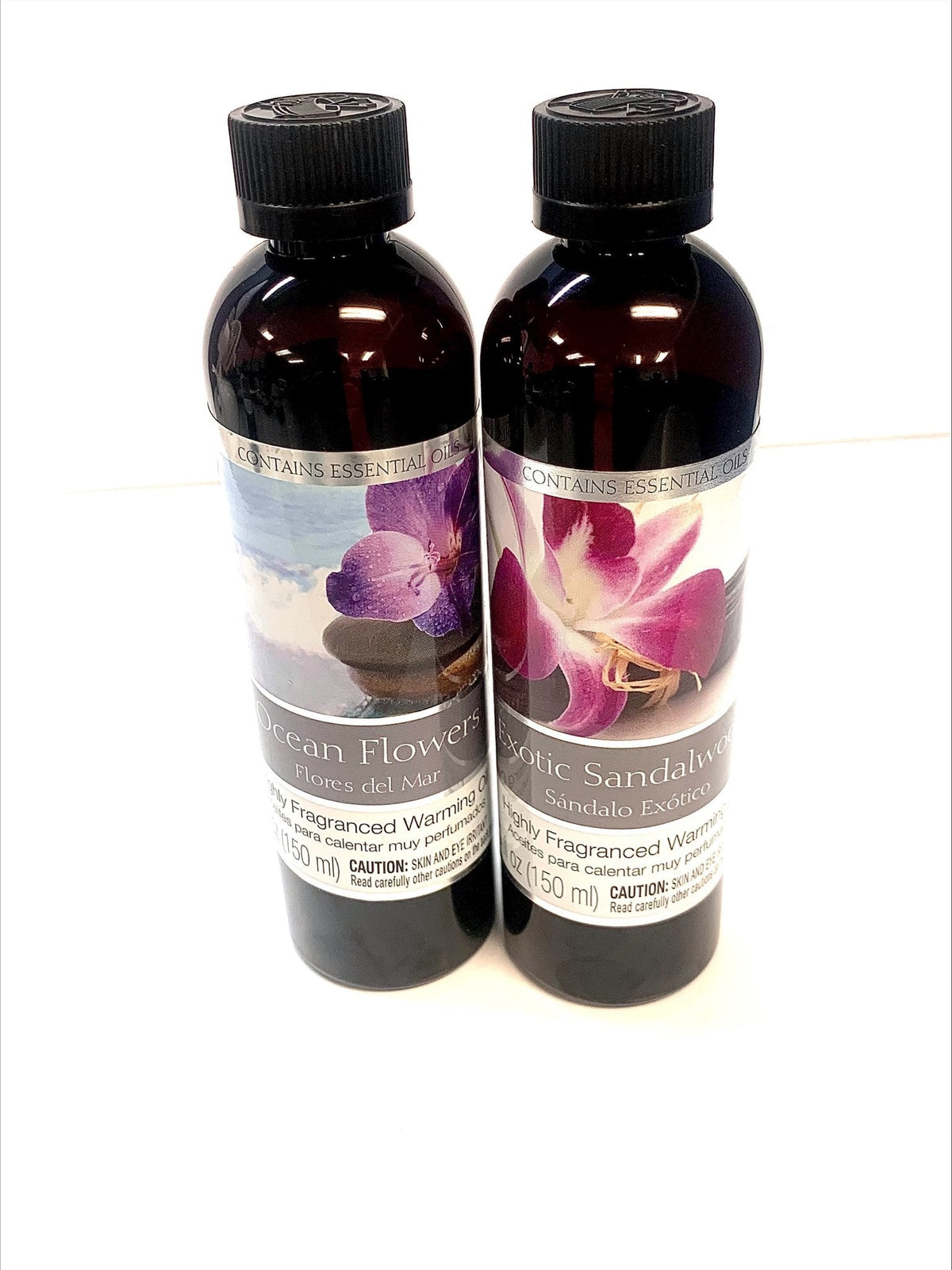 Set of 2 Assorted Fragrance Warming Oils 5oz Each-Exotic Sandalwood & Ocean Flowers. Ideal for Spa Meditation Bathroom Wellness Gift