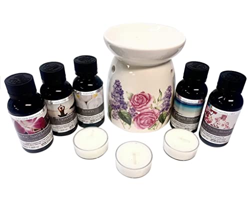 White Floral Ceramic Oil Warmer Gift Set