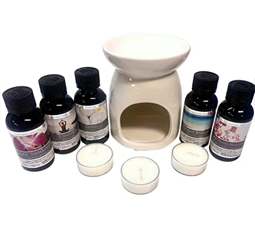 White Floral Ceramic Oil Warmer Gift Set