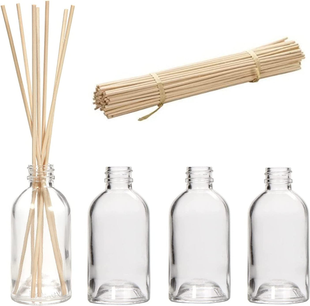 Set of 4 Diffuser Boston Round Style Glass Diffuser Bottles 85 Milliliter with Bulk Pack of 108 Rattan Diffuser Reeds 7 High, Diffusers Craft Projects Wedding Party O6