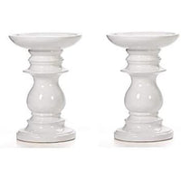 HOSLEY®  Ceramic Pillar Candle Holders, White Glazed, Set of 2, 6 inches High each