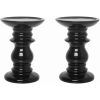HOSLEY®  Ceramic Pillar Candle Holders, Black Glazed, Set of 2, 6 inches High each