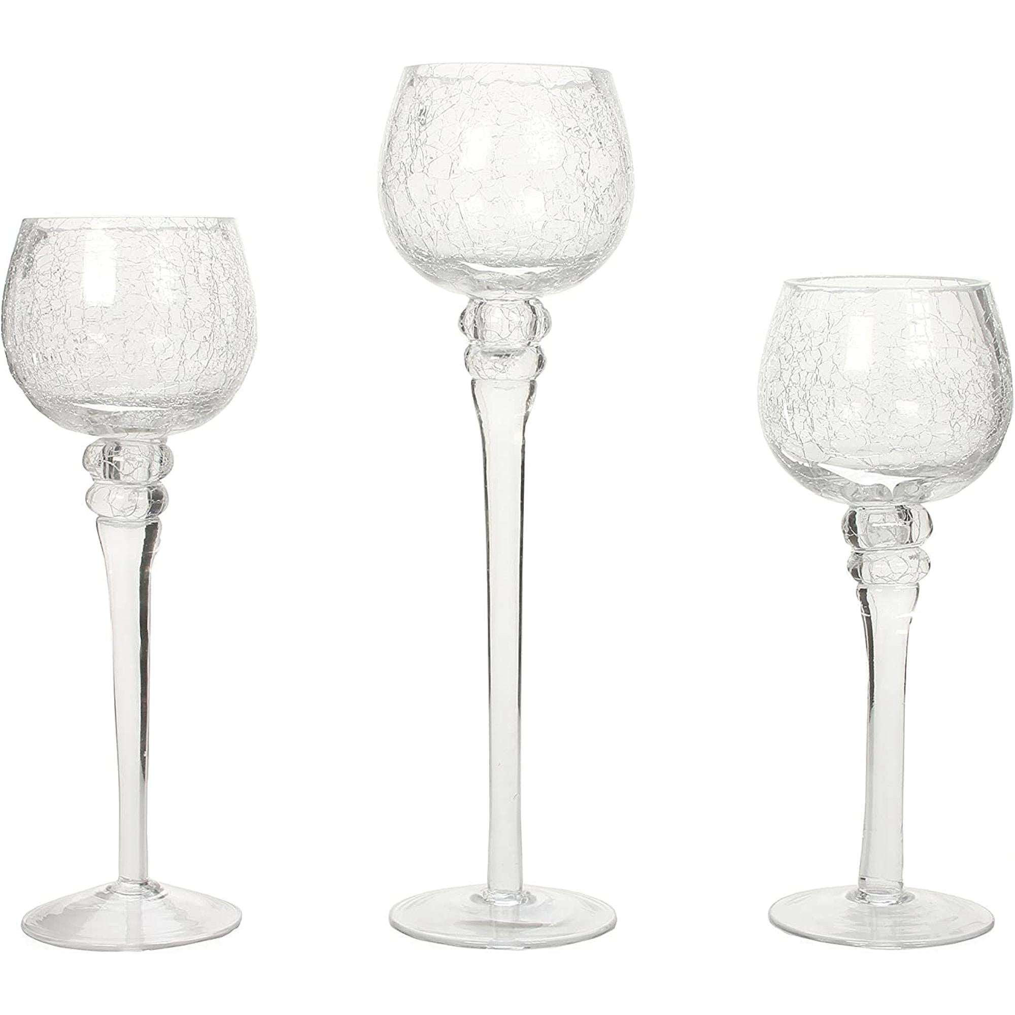  Denique Glass Candle Holder Set of 3, Clear Crystal