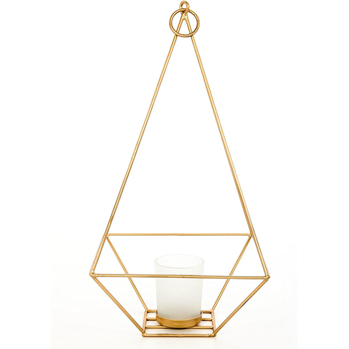 HOSLEY®  Iron Hanging Lantern with Frosted Glass Candle Holder, Gold Finish,  Set of 2, 11.5 inches High each