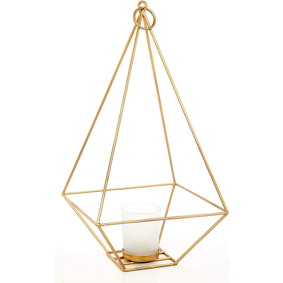 HOSLEY®  Iron Hanging Lantern with Frosted Glass Candle Holder, Gold Finish,  Set of 2, 11.5 inches High each