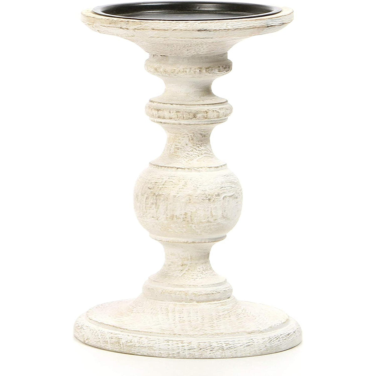 HOSLEY®  Wood Pillar Candle Holder, White Color, 7 inches High