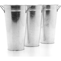 HOSLEY® Iron Galvanized French Bucket Vase with Handles, Set of 3, 9 inches High each