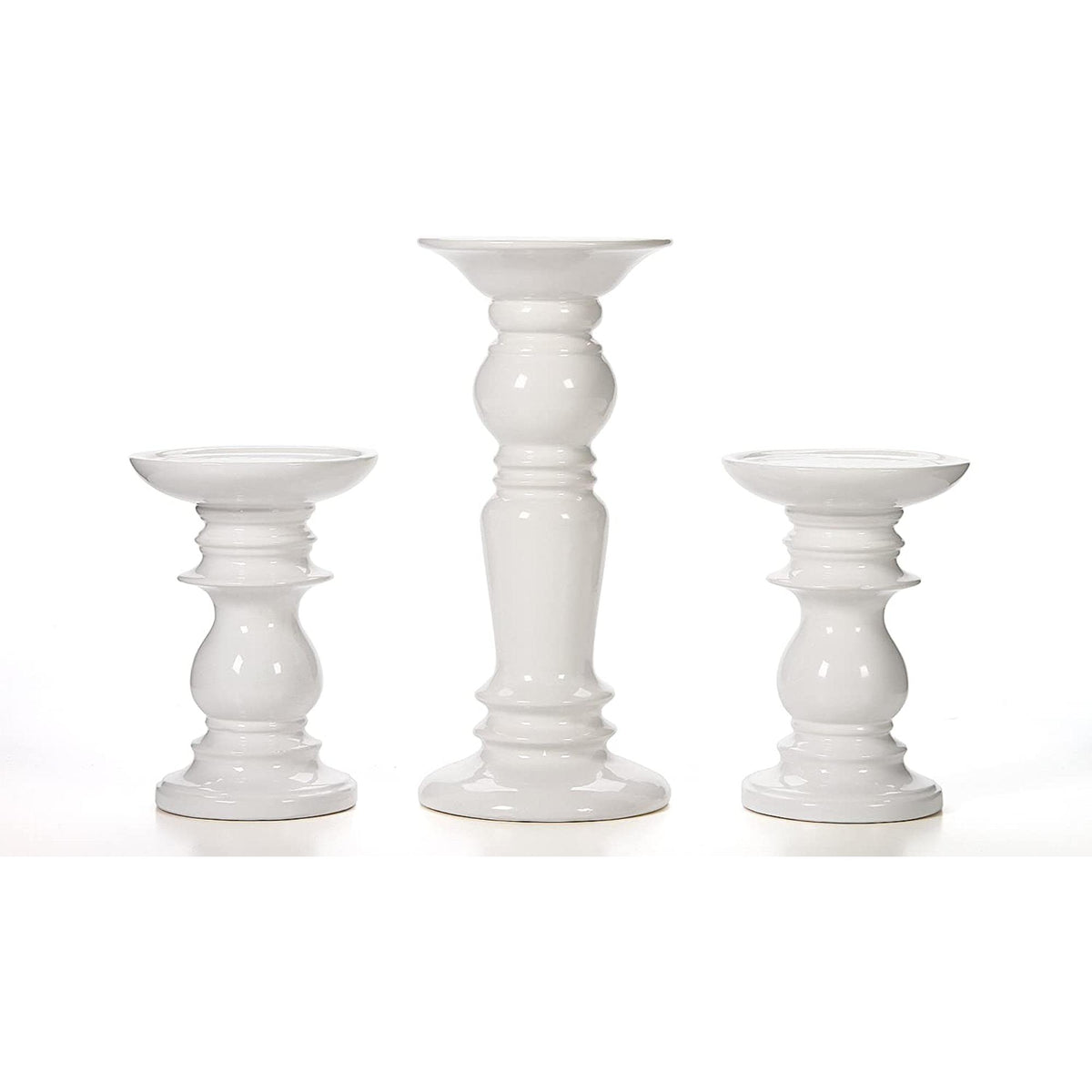 HOSLEY®  Ceramic Pillar Candle Holders, White Glazed, Set of 3, Two 6 inches and One 9.5 inches High
