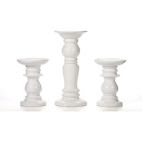 HOSLEY®  Ceramic Pillar Candle Holders, White Glazed, Set of 3, Two 6 inches and One 9.5 inches High