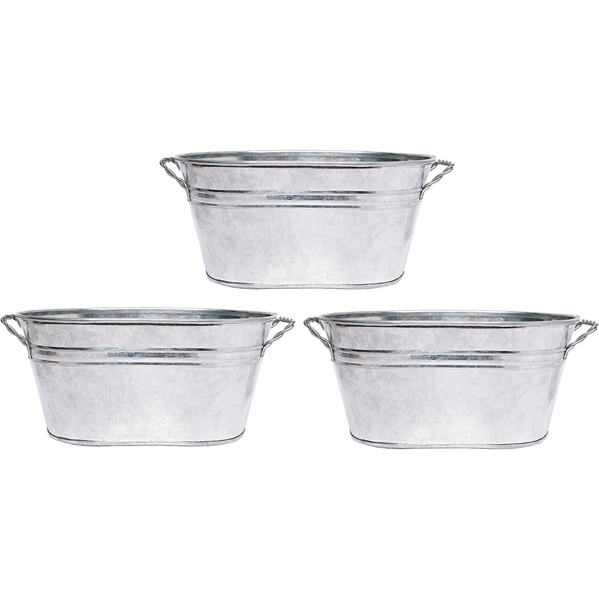 HOSLEY® Iron Galvanized Oval Planters,  3 Pack, 8 inches Long (Handle to Handle) each