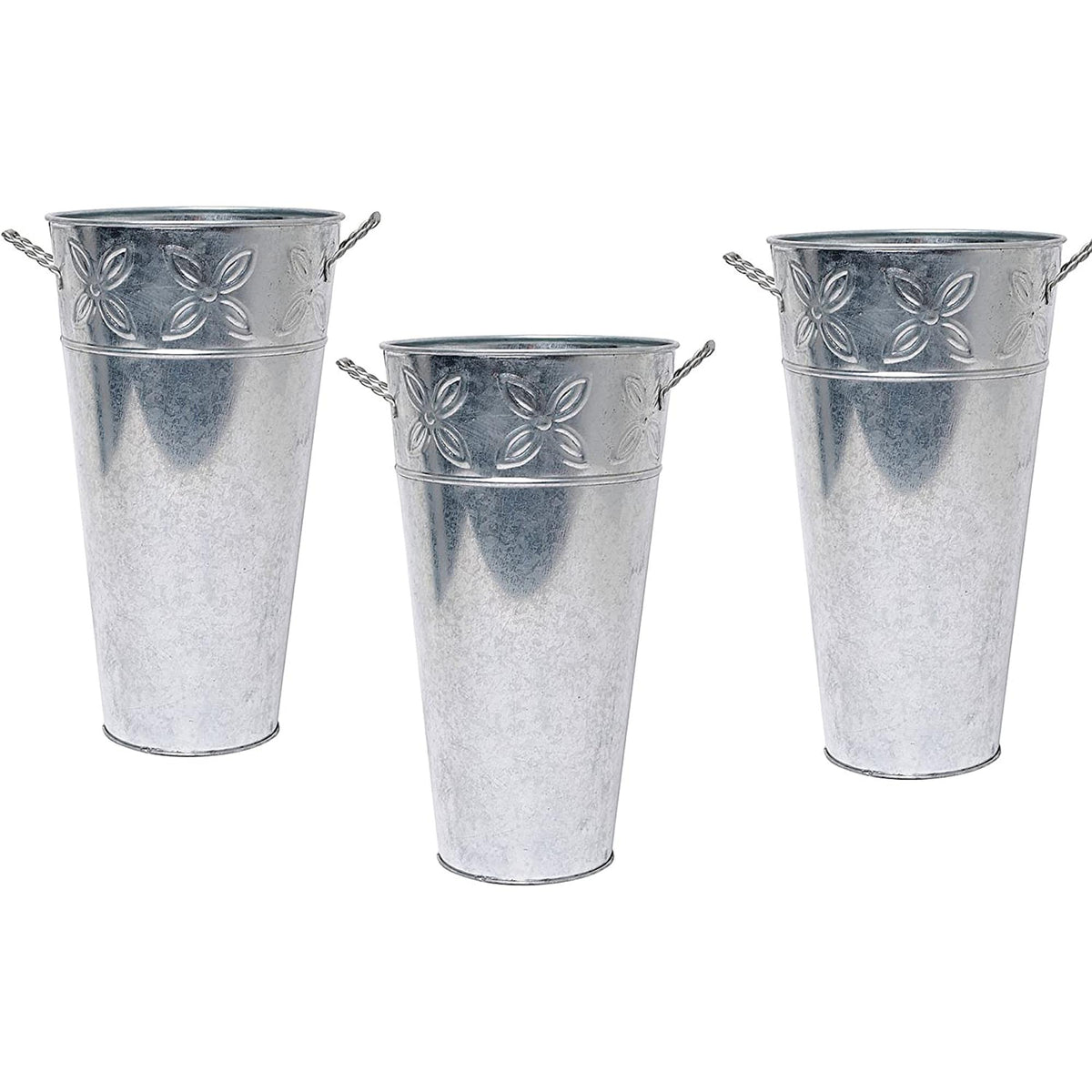 HOSLEY® Iron Galvanized Vases , Set of 3, 12 inches High each