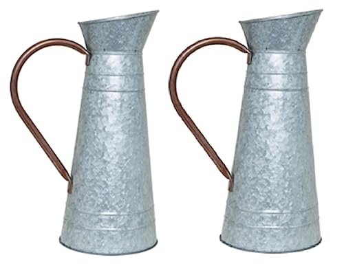 Set of 2 Metal Galvanized Pitcher Vase-15 High