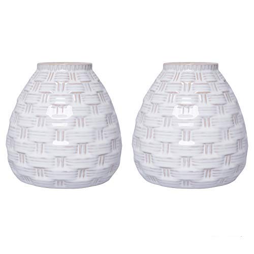 Set of 2 White Weave Ceramic Vases 5.75 Inch High. Ideal Gift for Home Weddings Party Spa Meditation Home Office Reiki Meditation W5