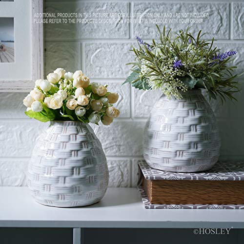 Set of 2 White Weave Ceramic Vases 5.75 Inch High. Ideal Gift for Home Weddings Party Spa Meditation Home Office Reiki Meditation W5