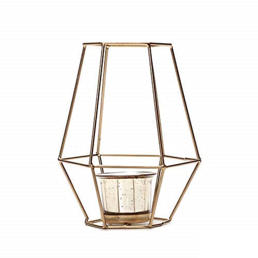 Iron Lantern With Metallic Gold Glass Tealight holders, Set of 2, 7 inches High each